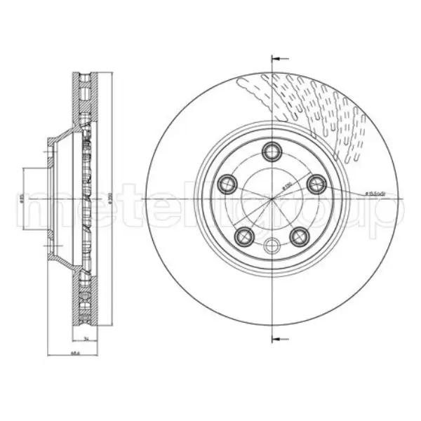 Kočioni disk prednji desni VW TOUAREG 3.0 V6 TDI 165 kW  2004 - 2010 - Metelli